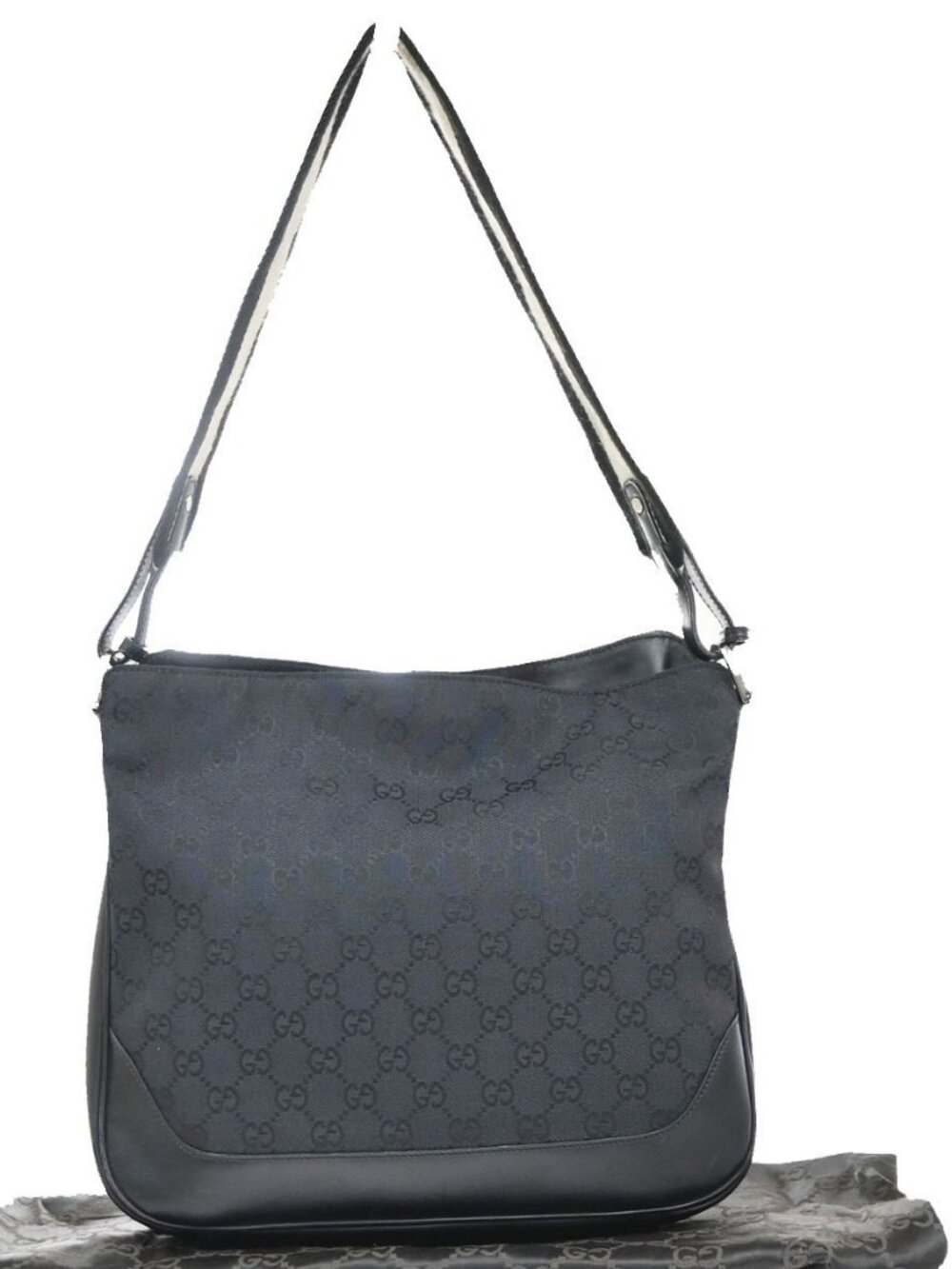 GUCCI GG Pattern Sherry Line Shoulder Bag Canvas Leather Black SHW Italy 32KC939 - Picture 1 of 15
